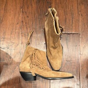 All Saints Fringe Suede Ankle Boots - Tan